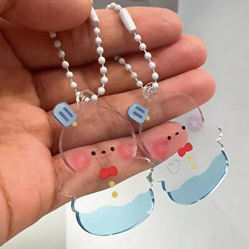 3个/Bag Love and Deep Space Snowman Keychain Transparent blue liquid sand acrylic gift