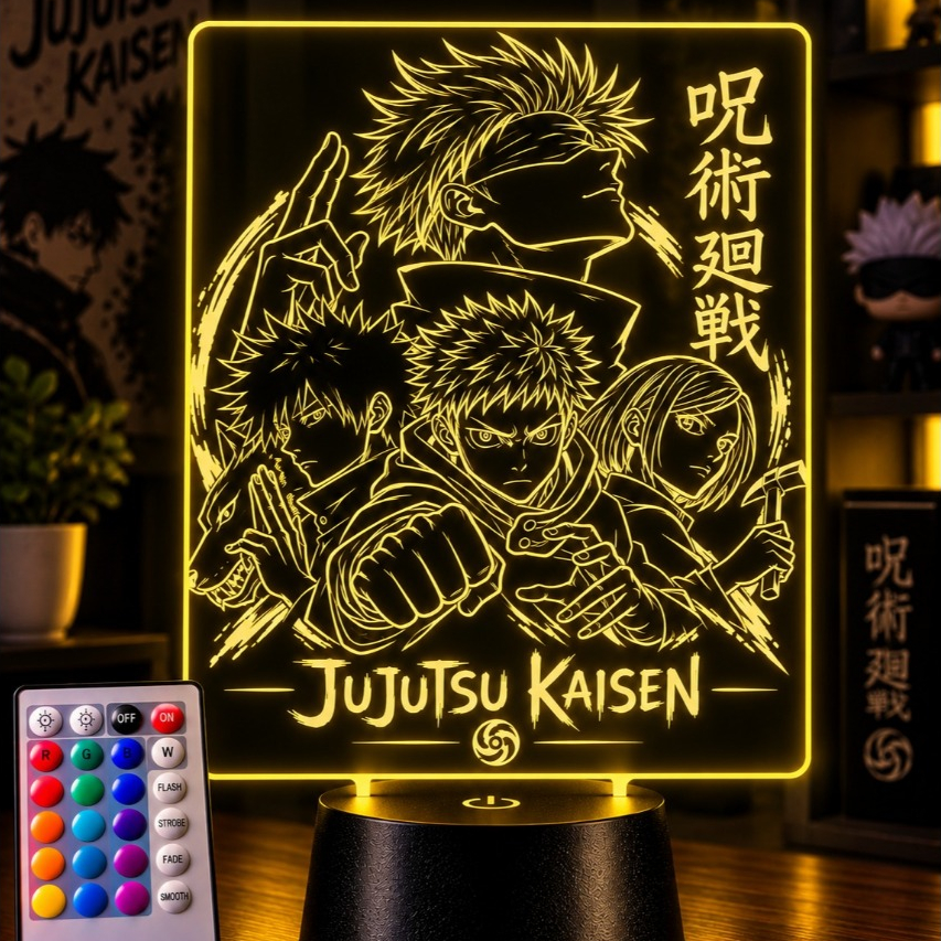 Placa Decorativa LED 3D Anime Grupo de Guerreiros RGB com Controle