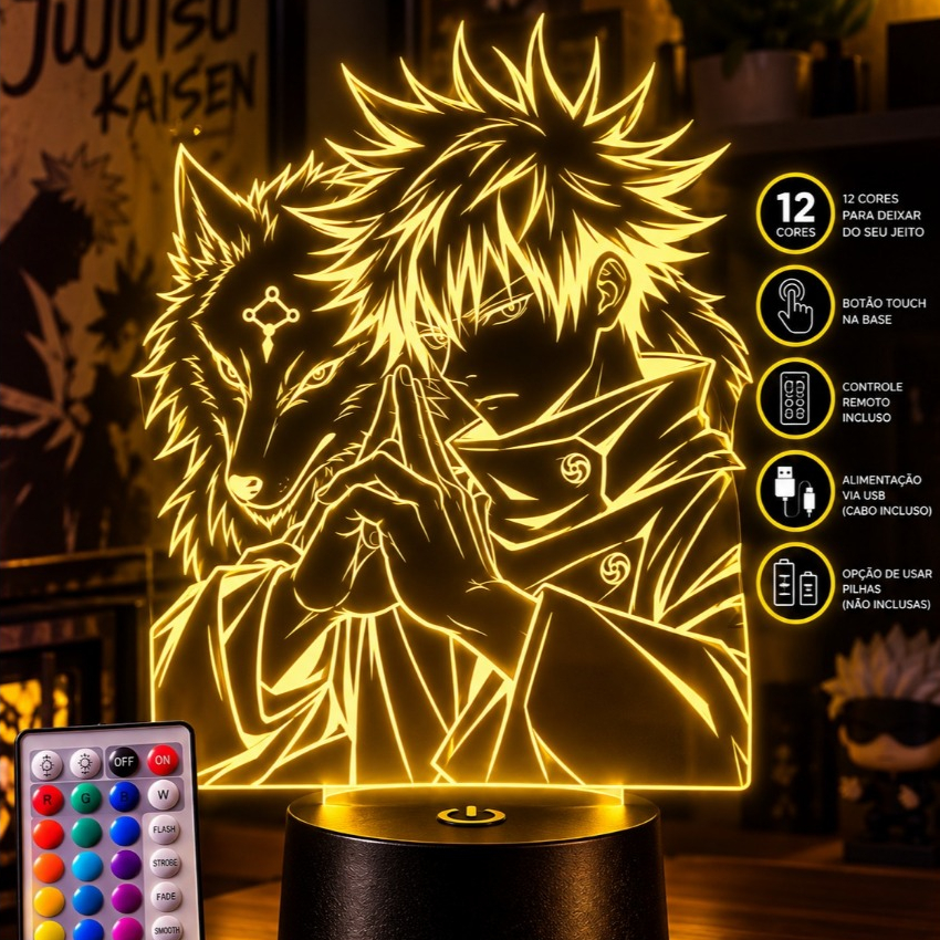 Placa Decorativa Anime LED 3D Guerreiro com Lobo RGB 12 Cores Controle
