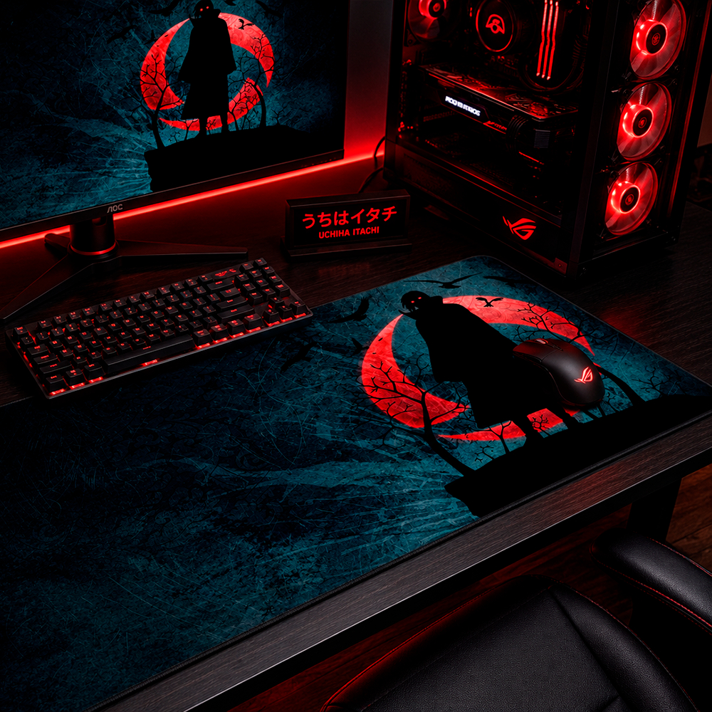 Mouse Pad Gamer Personalizado Sasuke Itachi Uchira Grande RGB Anime Exclusivo 80x30cm Confortável e Preciso - SUBLIMA