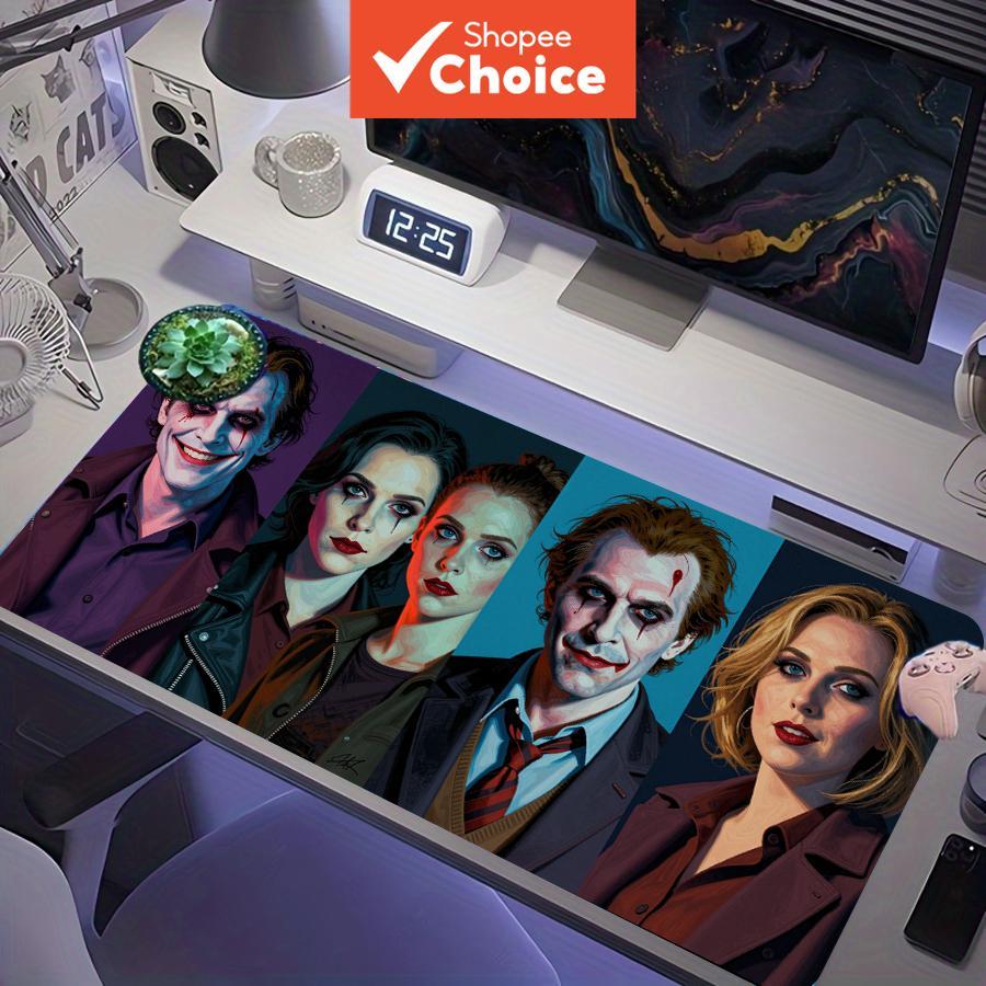 Colagem de Personagens do Filme Coringa Mousepad Gamer Estendido, Retrato Pop Art em Bloco de Cores, XXL, Grande Tapete