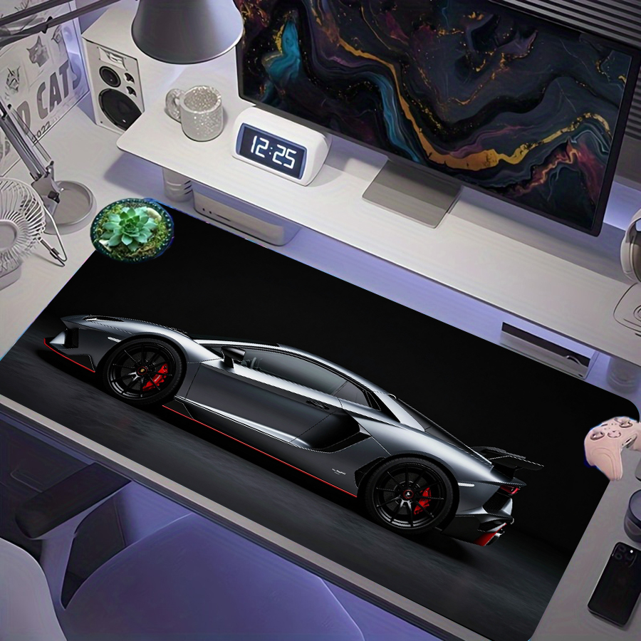 Mousepad de jogo estendido, tapete de teclado XXL grande com base antiderrapante, Lamborghini cinza-fosco