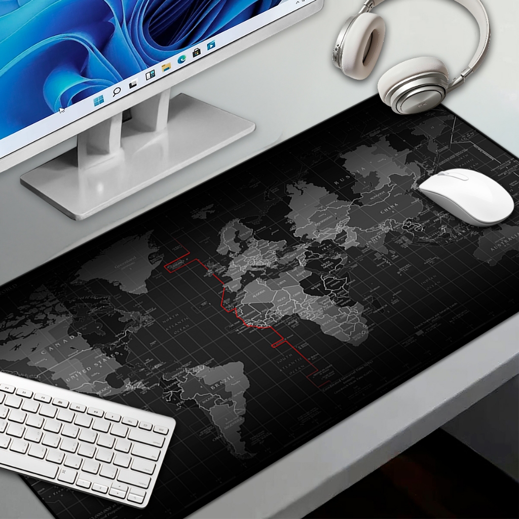 Mouse Pad Mapa Mundi Gamer XXL Antiderrapante Setup Speed Extra Grande Diversas Estampas E Tamanhos Borda Costurada