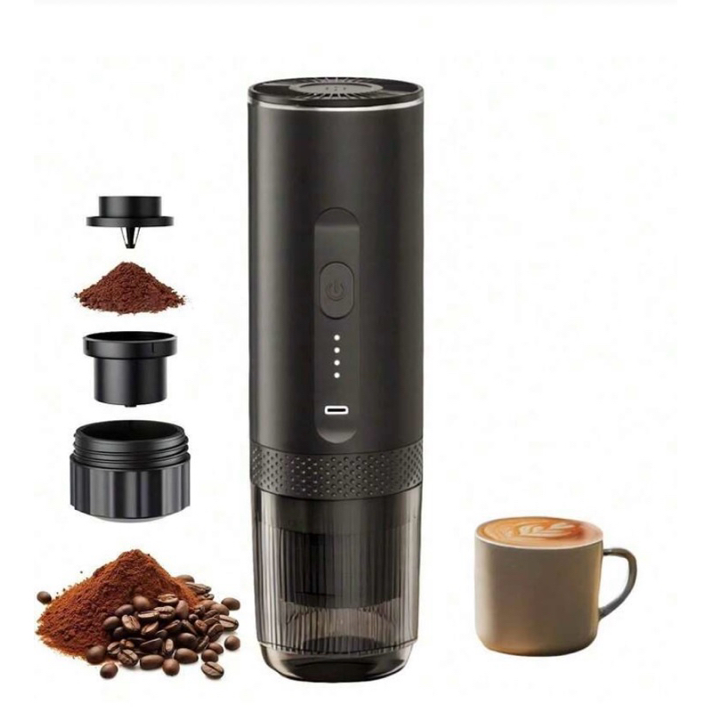 Máquina de Espresso Italiana Portátil Carregamento USB-C e Função de Aquecimento Compatível Pó e Cápsulas para Viagens