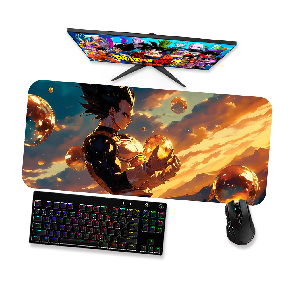 Mouse Pad Gamer Grande  DRAGON BALL VEGETA E ESFERAS DRAGÃO 1  90x40 80x40 60x40 70x30 45x40