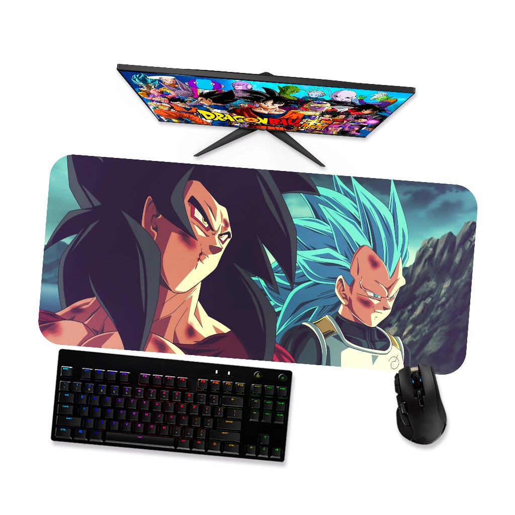 Mouse Pad Gamer Grande Dragon Ball Goku Saiyajin 4 e Vegeta Blue 1 90x40 80x40 60x40 70x30 45x40
