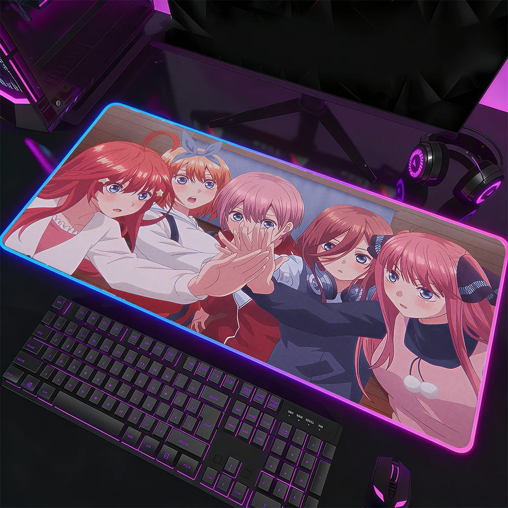 Mouse Pad Para Jogos RGB , Tapete De Mesa LED XXL , Borda Brilhante , Base Antiderrapante , Cinco Anime Vermelho Rosa Ca