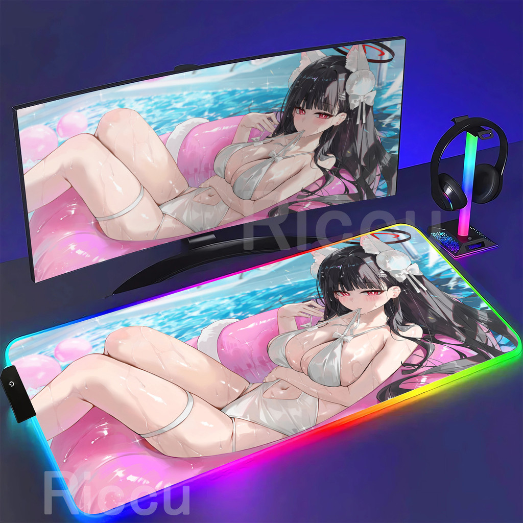 Mouse Pad RGB Tsukatsuki Rio Azul Arquivo Anime Menina overlock LED Mousepad Teclado Impressão HD backlight XXL Tapete D