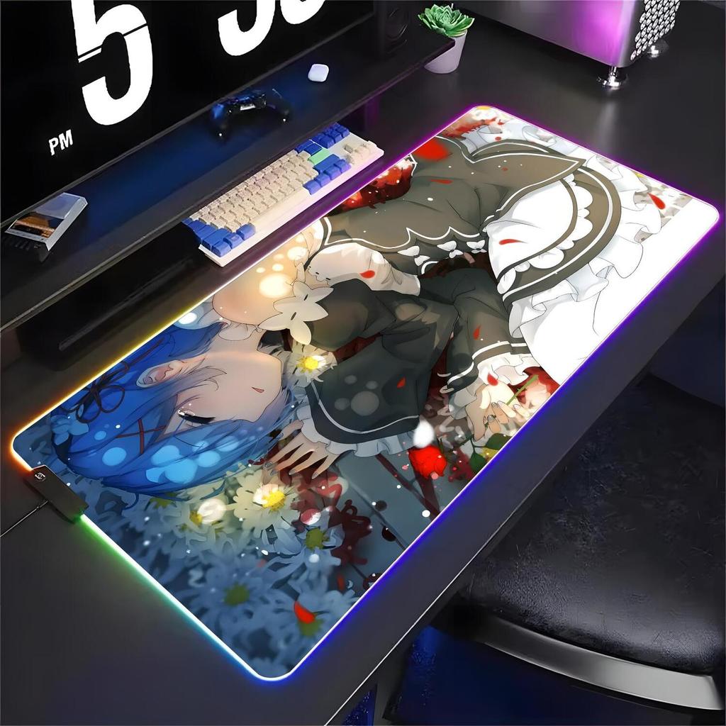 Anime Re Zero Rem Mouse Pad XXL RGB Jogos Grande Mousepad Teclado Gamer Portátil Tapete De Mesa RGBMouse Esteiras