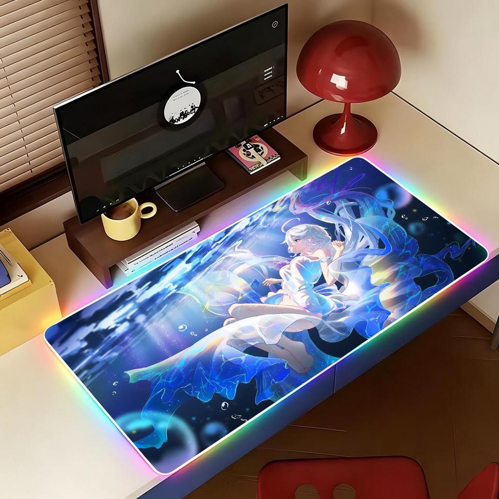 XXL RGB Gaming Mouse Pad Grande Mousepad Genshin Impacto Furina Teclado Gamer Portátil Tapete De Mesa RGBMouse Esteiras