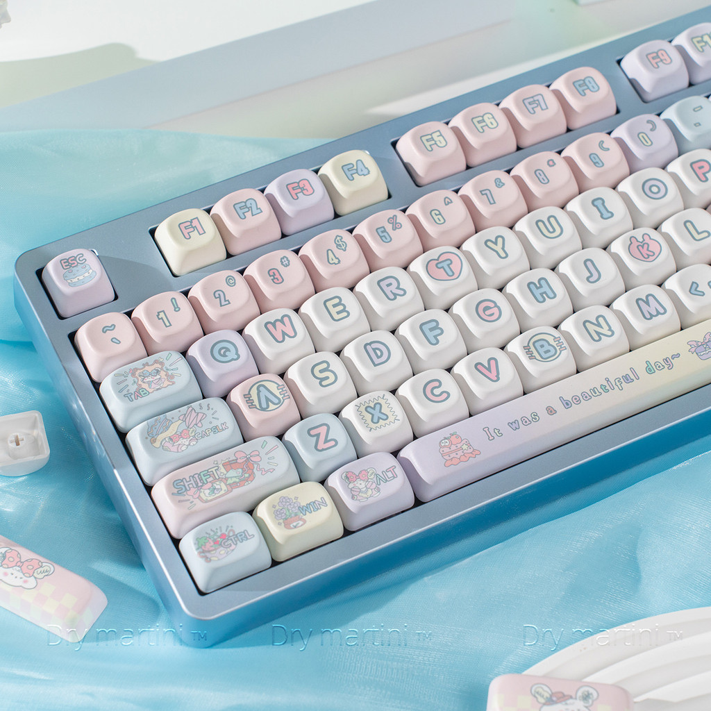 Peach Rabbit Coconut MOA Profile Dye-Sub PBT Keycap Set 131-Key Compatível Com 61 68 75 84 87 98 108 Teclados