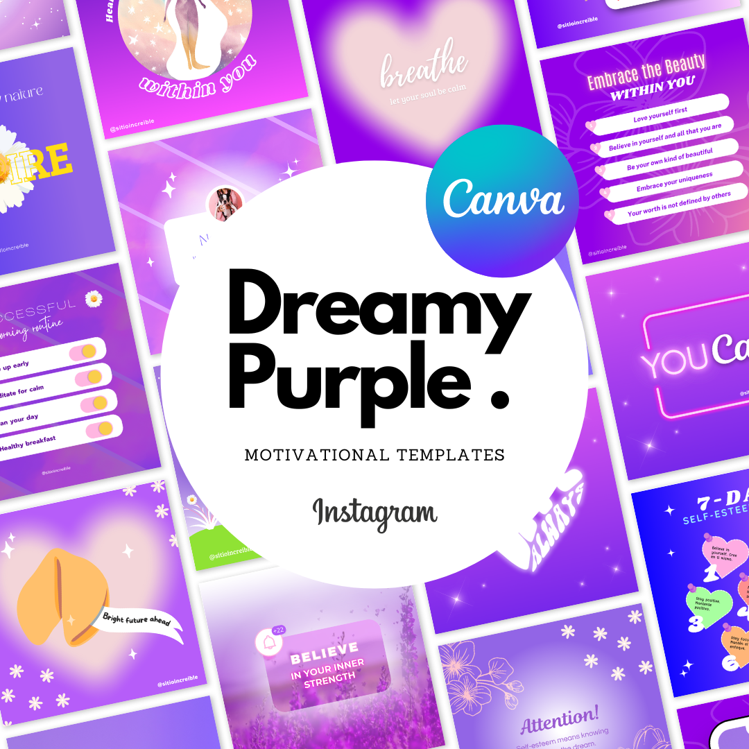 Motivational Templates for Instagram - Dreamy Purple - CANVA - 20 templates