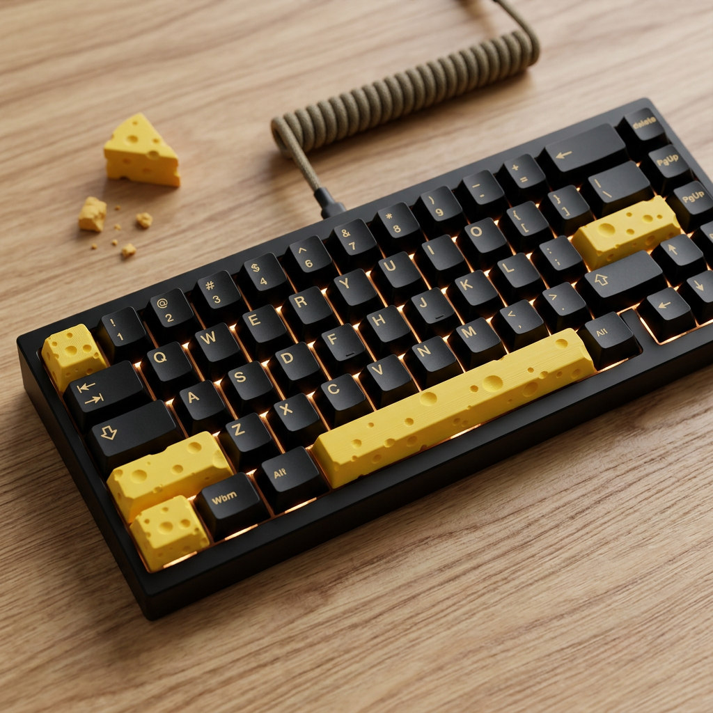 Kit Keycap Queijo para Teclado Mecânico Gamer | Conjunto de Keycaps Temático Cheese Estilo Fofo, Compatível MX, Artisan
