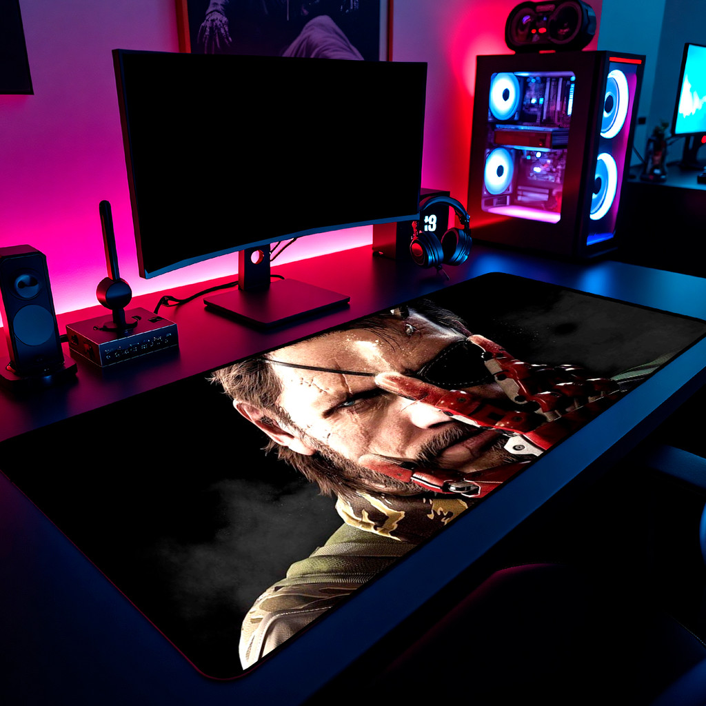 Mouse Pad Gamer Metal Gear Solid Venom Snake 65x30cm 80x40cm 90x50cm 120x60cm Borda Costurada
