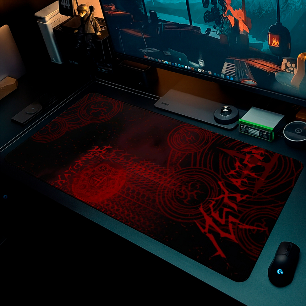 MousePad Speed Gamer Antiderrapante Bordas Costuradas Confortavel Liso Com Estampa De Revi Metal Red Com Varios Tamanhos