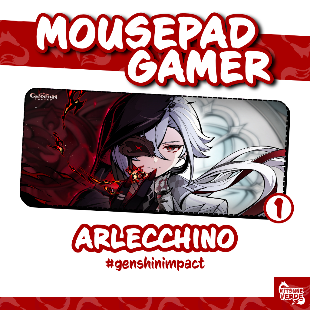 Mouse Pad Gamer - Arlecchino - Genshin Impact- 90x40 - 80x40 - 70x30 - 60x40 - 40x45 cm