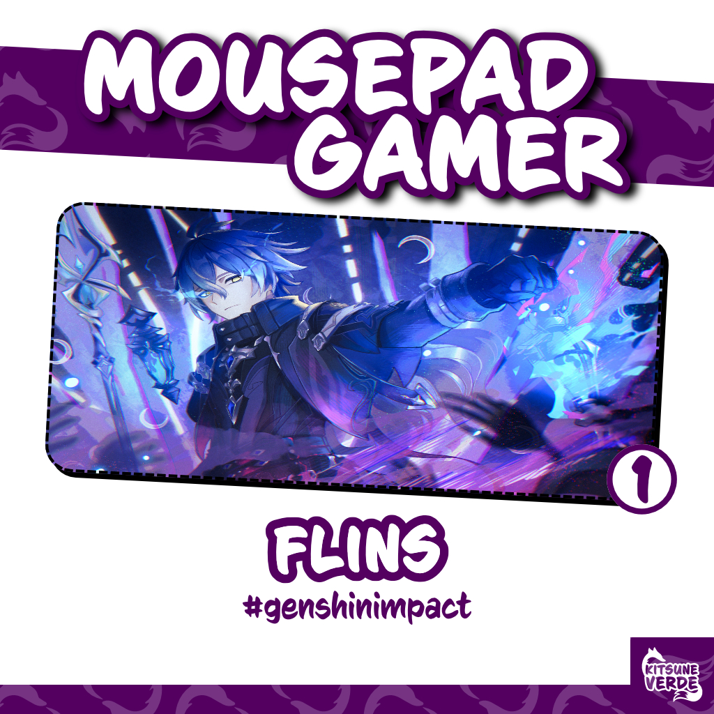 Mouse Pad Gamer - Flins - Genshin Impact - 90x40 - 80x40 - 70x30 - 60x40 - 40x45 cm