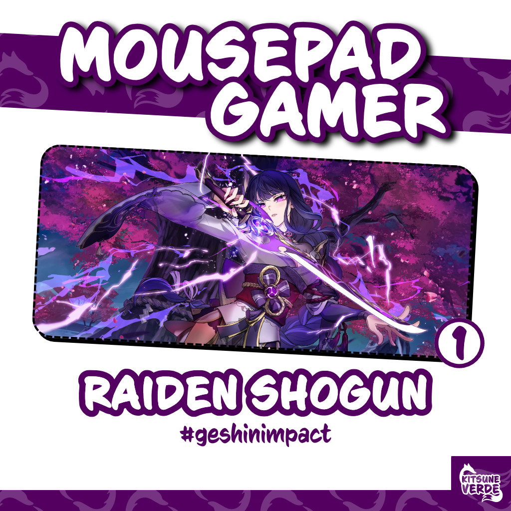 Mouse Pad Gamer - Raiden Shogun - Genshin Impact- 90x40 - 80x40 - 70x30 - 60x40 - 40x45 cm