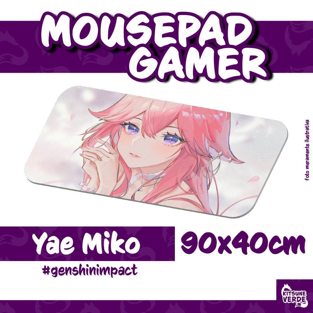 Mouse Pad Gamer - Yae Miko - Genshin Impact - 90x40 - 80x40 - 70x30 - 60x40 - 40x45 cm