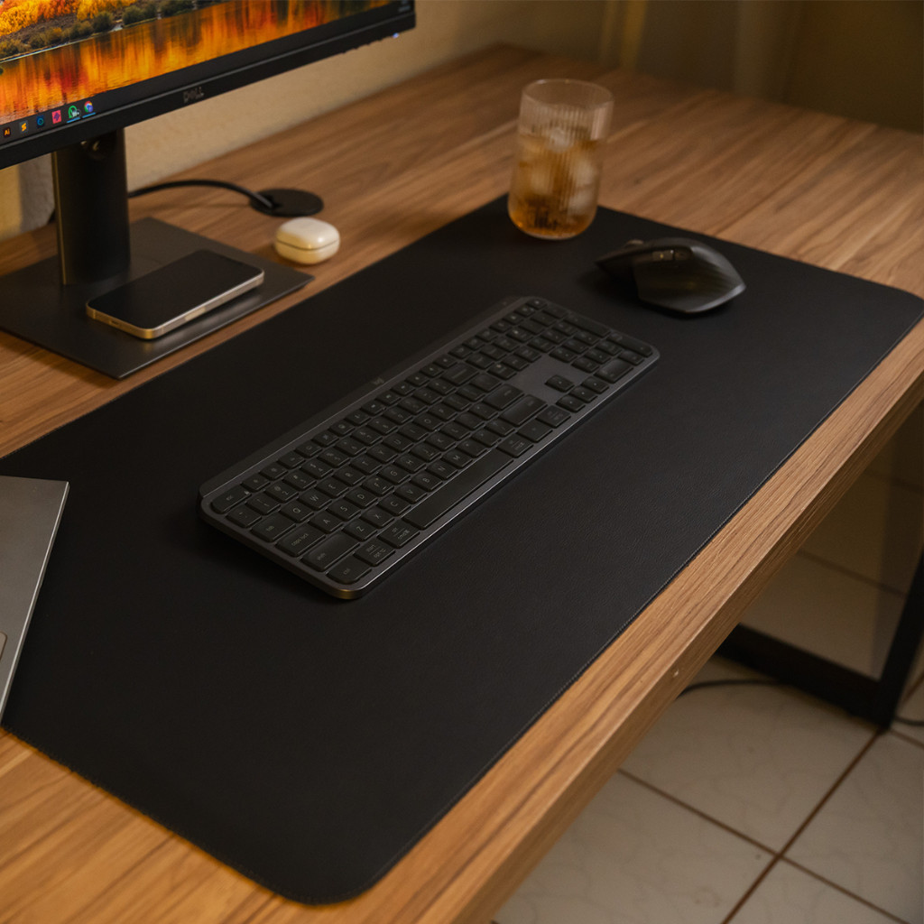 Deskpad Couro Preto 70x30cm Antiderrapante Costura Premium Alta Qualidade Mouse Pad Ergonômico