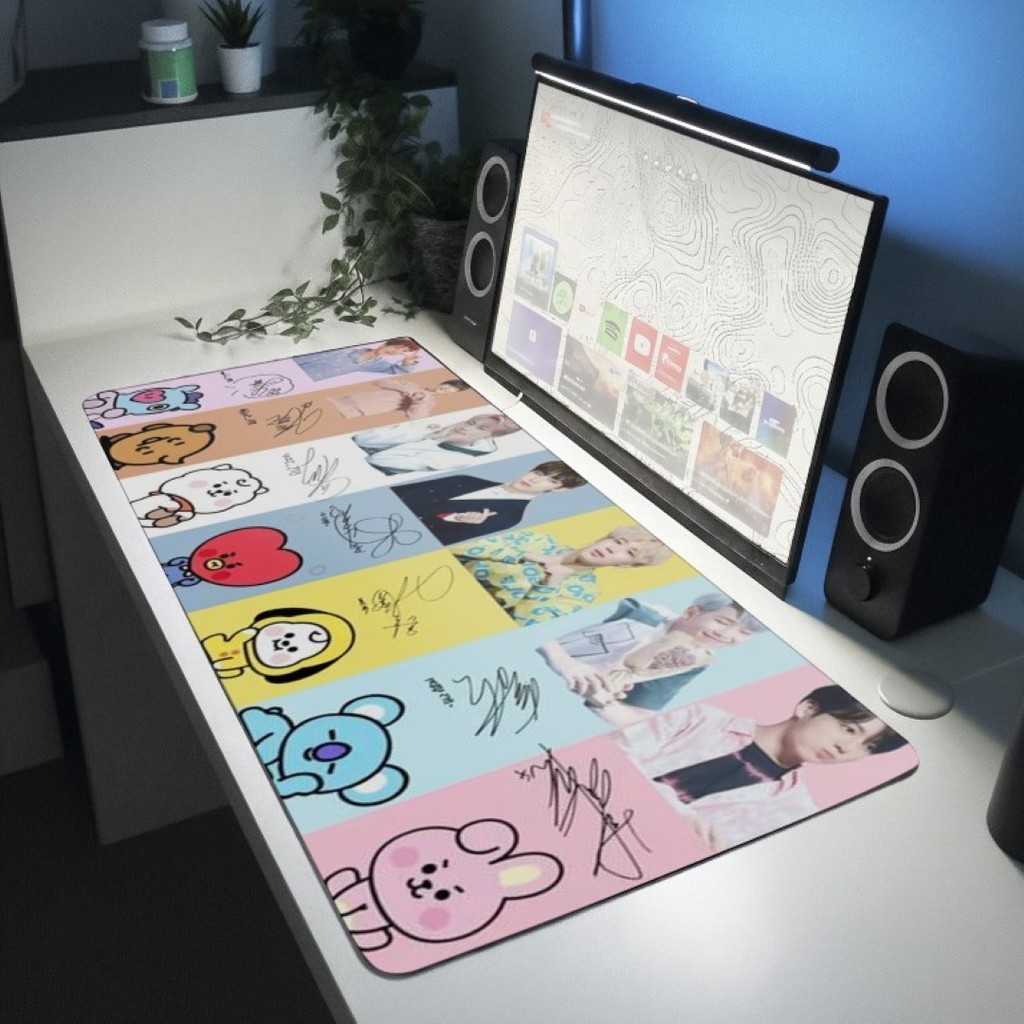 Mousepad BT21 BTS Personagens Kpop 80x30 Grande Antiderrapante Geek Desk Mat Mouse Pad Grande RGB