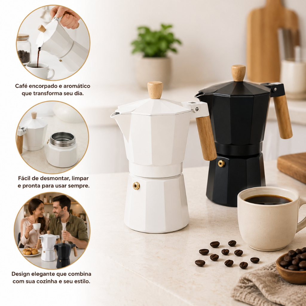 Cafeteira Italiana Preta Milao Aluminio 6 Xicaras Cafe Espresso Tradicional Compacta achadinhos