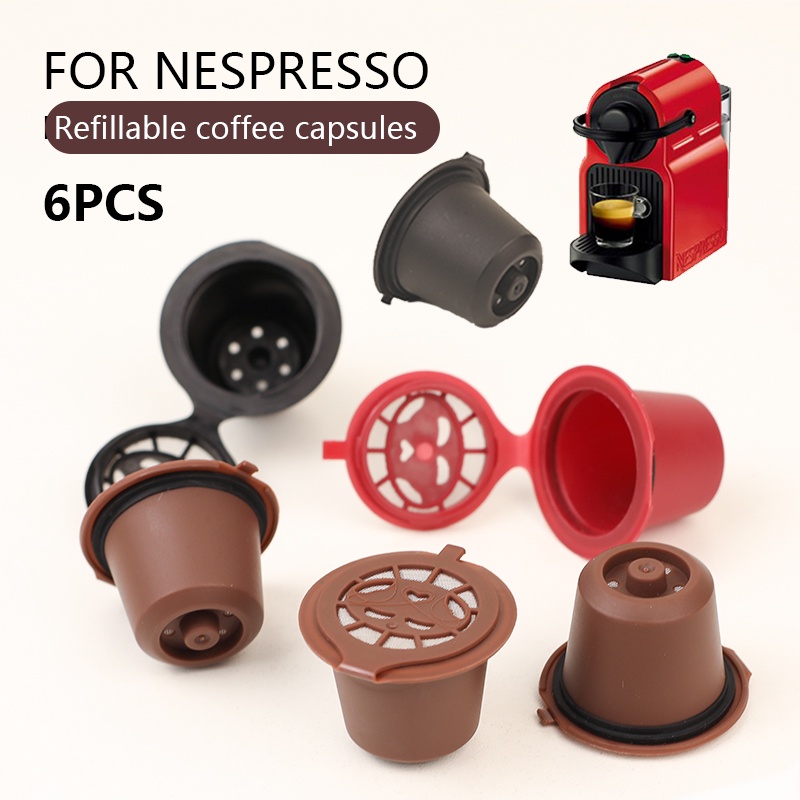 6PCS Cápsulas Reutilizáveis Recarregáveis para Máquina de Café Nespresso, Cápsulas para Máquina de Café Espresso com