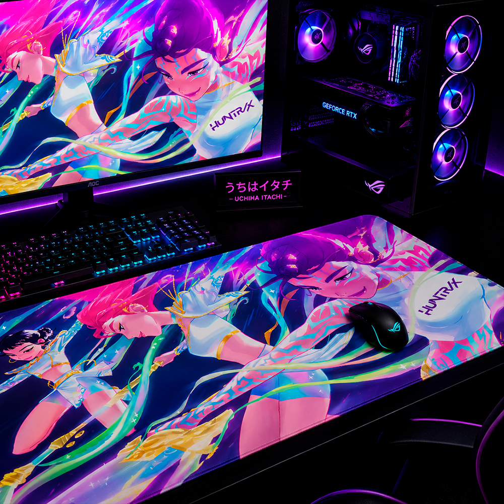 Mouse Pad Gamer Personalizado Huntrix Kpop Menina Girl Grande RGB Anime Exclusivo 80x30cm Confortável e Preciso