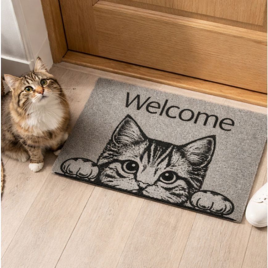Tapete capacho De Entrada 40x60cm  Vinil Pet Cat Gato Welcome Antiderrapante Animal Estimação Kapazi