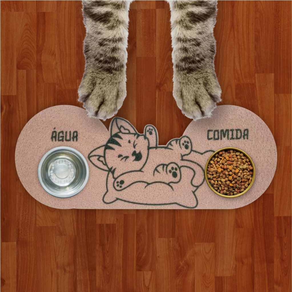 Capacho Tapete Comedouro Para Comida e Agua Estampado Cat Ouro Premium LAPD101