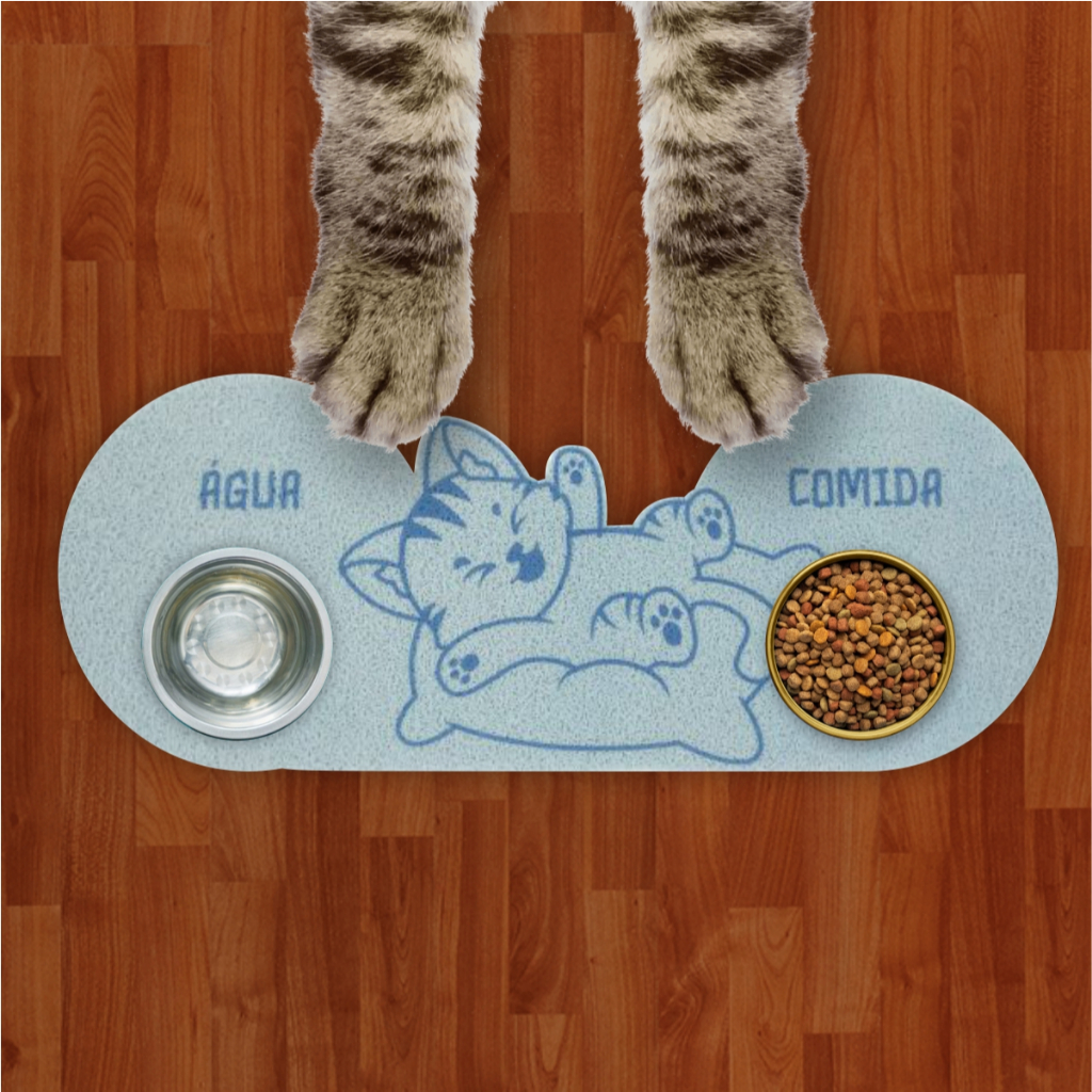 Capacho Tapete Comedouro Para Pet Estampado Cat Azul Bebe Premium LAPD104