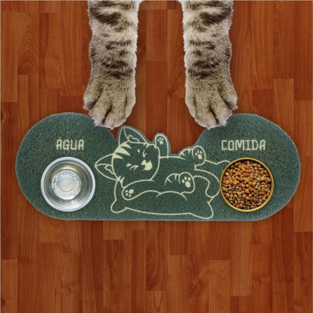 Tapete Capacho Pet Comedouro Para Comida e Agua Cat Verde Musgo LAPD102
