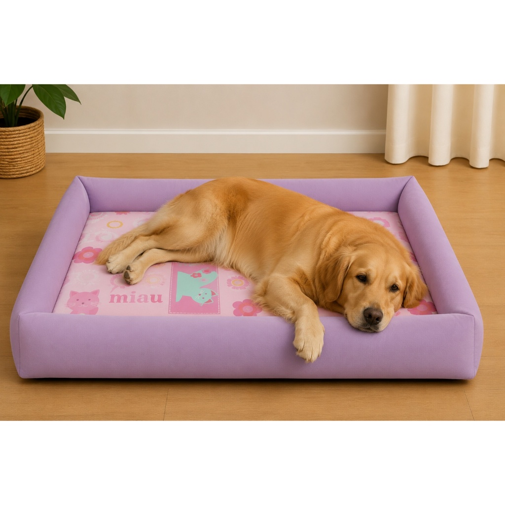 Cama Pet Impermeável Grande 100x70Cm e Media 70x50cm - 100% Lavável Confortável Para Cachorro Cat Rosa/lilas