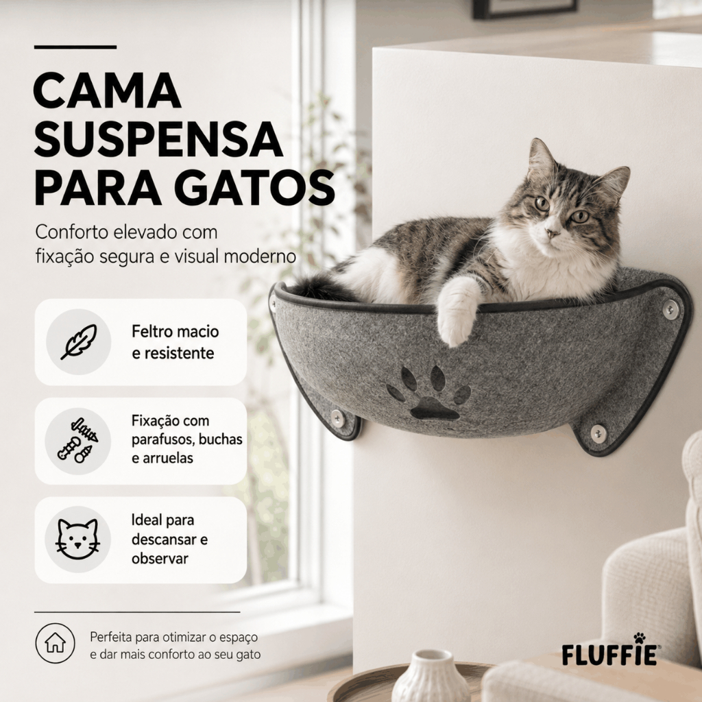 Cama Feltro Gato Parede 64cm Suspensa Pet Caminha Cat