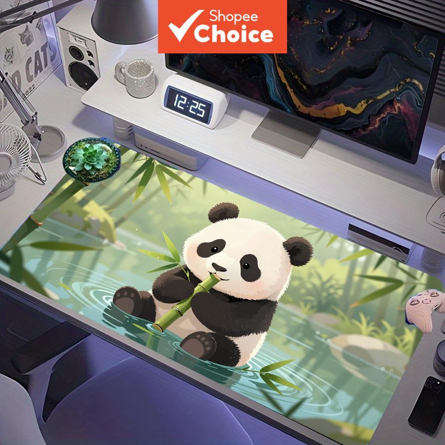 Panda Fofo em Tapete de Rato de Jogos XXL com Tema de Bambu, Tapete de Mesa Estendido para Gamers
