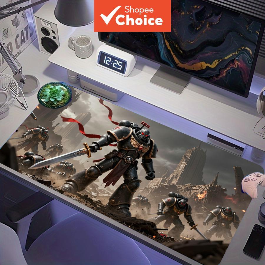 Warhammer 40k Feiticeiros do Espaço Negro em cena de batalha na cidade em ruínas, tapete de mouse gamer estendido XXL,