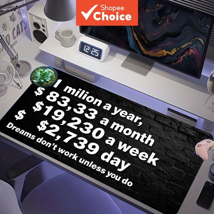 Objetivos de Renda de 1 Milhão: Citação Motivacional, Mouse Pad Gamer Estendido XXL