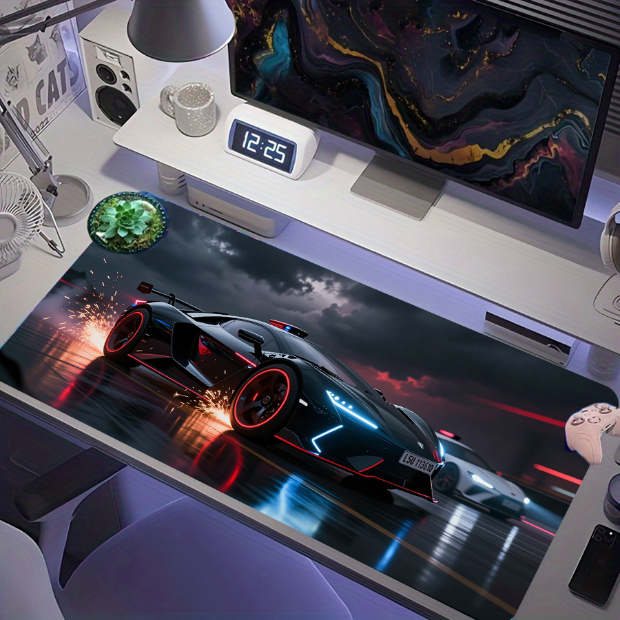 Tapete de Mesa para Teclado e Mouse Gamer Grande XXL Antiderrapante com Base de Borracha, Carro-conceito Cybernético