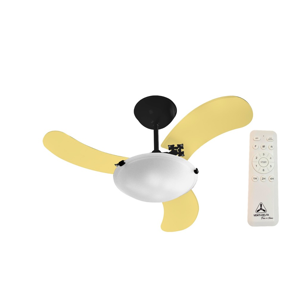 Ventilador de Teto Venti-Delta Inverter Space Preto 3 Pás Amarelas Bivolt