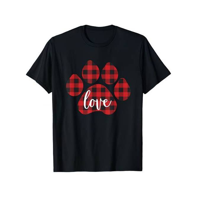 Camiseta Feminina Buffalo Plaid Patinha Cachorro Amor Aconchegável Linda Estilosa Casual