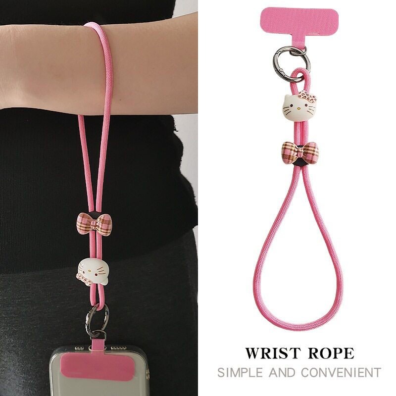 Cordão para celular ajustável, corda curta de pulso KT Cat Plaid Cartoon, cordão curto adequado para capa de celular, ch