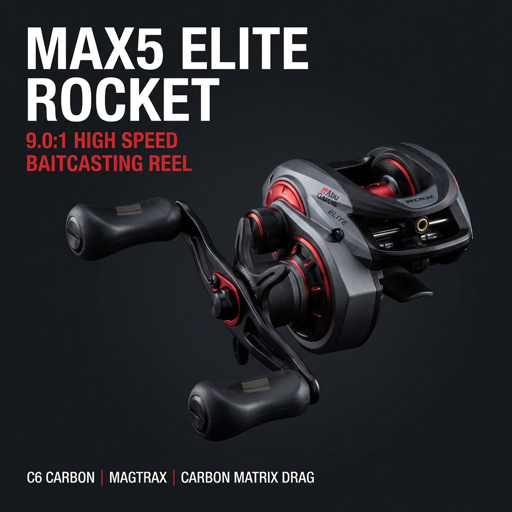Abu Garcia MAX5 Elite Rocket Low Profile Baitcasting Reel | High Speed | C6 Carbon | MagTrax Braking