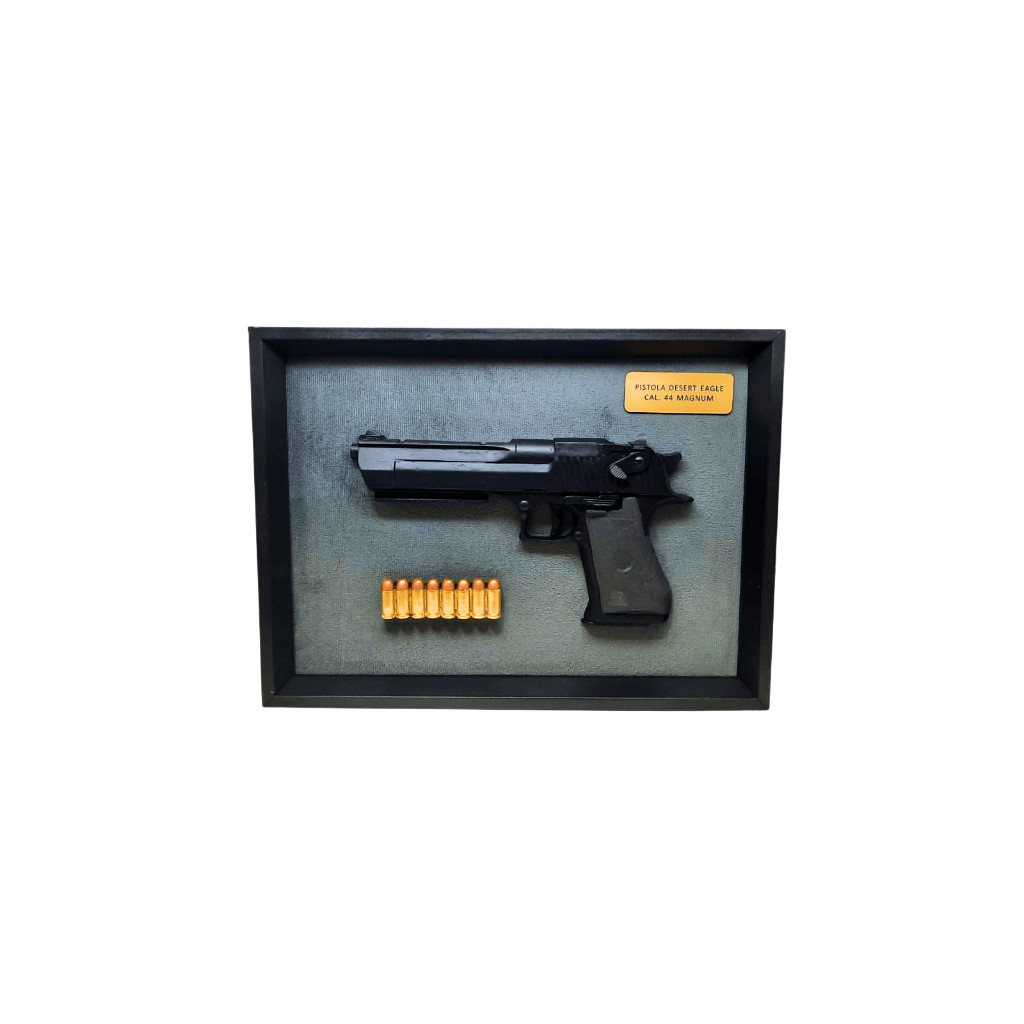 Sniper Militar Quadro Decorativo Desert Eagle .44 em Resina Fundo Cinza - 35cm x 25cm - Decoração para Parede