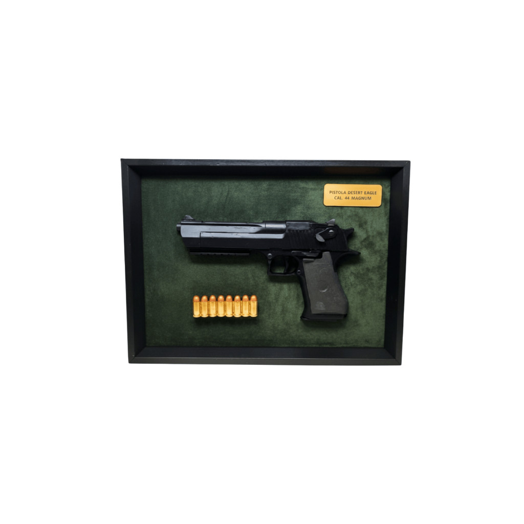 Sniper Militar Quadro Decorativo Desert Eagle .44 em Resina Fundo Verde - 35cm x 25cm - Decoração para Parede
