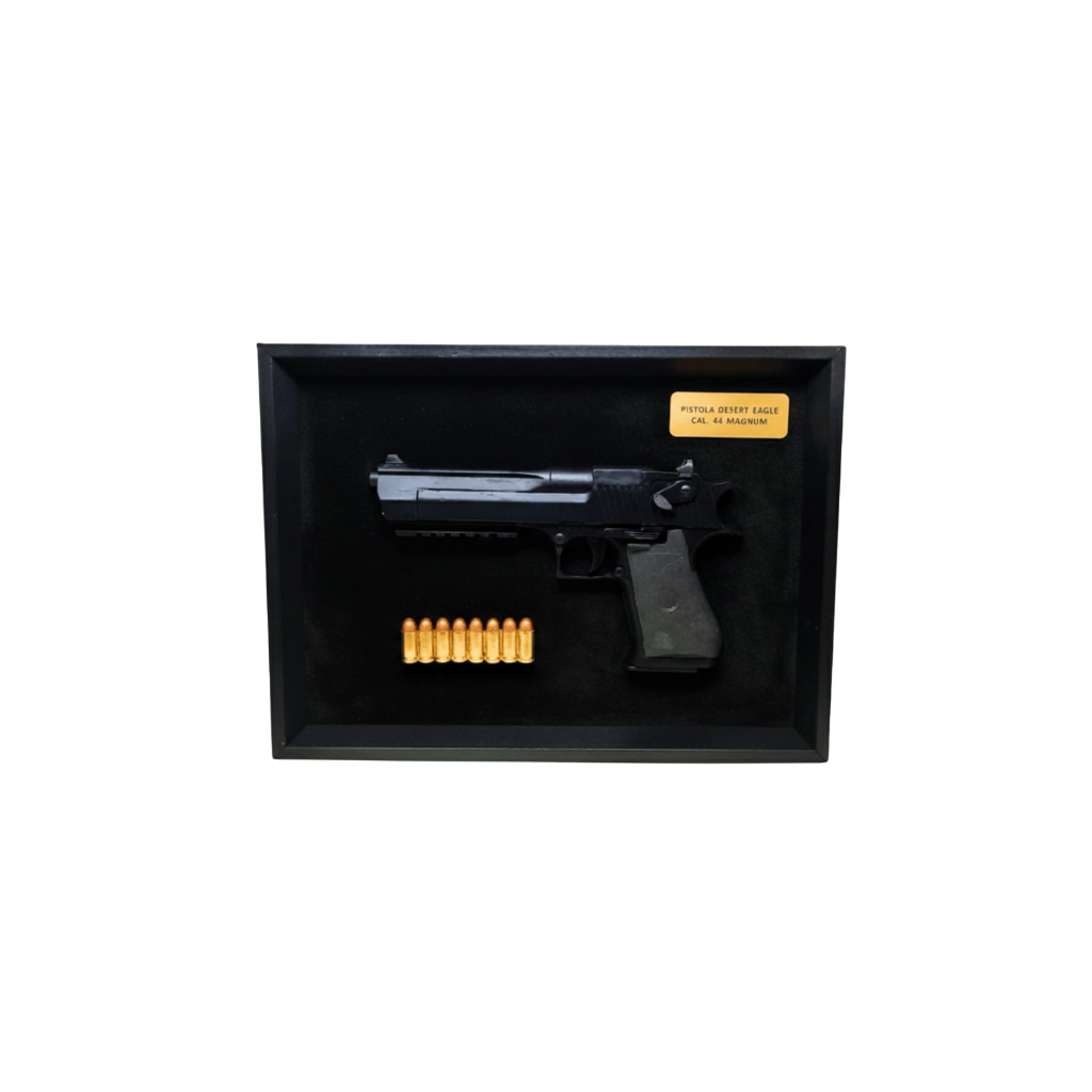 Sniper Militar Quadro Decorativo Desert Eagle .44 em Resina Fundo Preto - 35cm x 25cm - Decoração para Parede