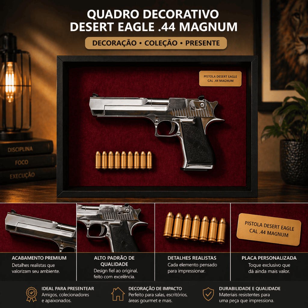 Quadro Decorativo Alto Relevo Desert Eagle Magnum .44 - Diversas Cores - Feito em Resina - Moderno -