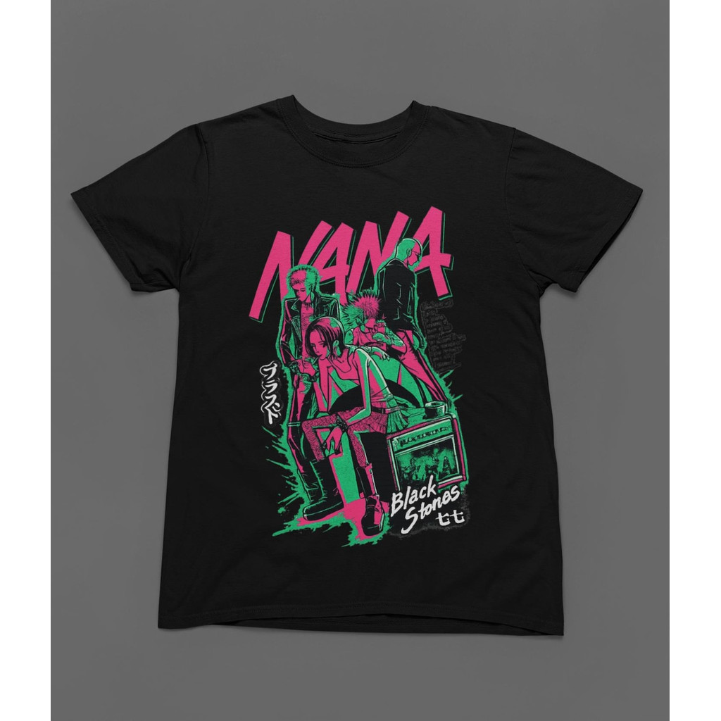 Camiseta Masculina Feminina Nana Black Stones Mangá Anime Rosa e Verde Estampa Punk Unissex Envio Imediato