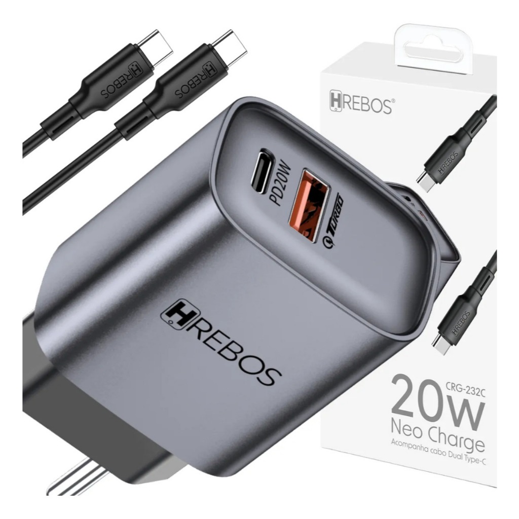 Carregador Turbo 20W Kit Fonte Tipo C Dual USB + Cabo Tipo C Para Tipo C Ultra Rápido Original PD A14 G22 A56  Xiaomi