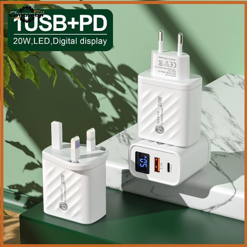 Chuaniaji 20W PD Carregador De Parede Rápido Dual USB C E Uma Porta QC3.0 Plugue Ue Adaptador De Carga Qui Para Viagens