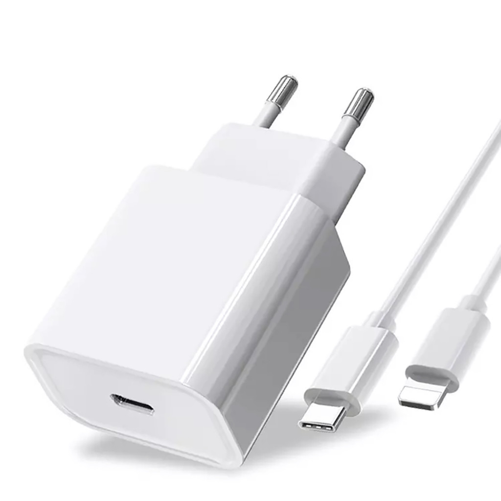 Carregador 20W USB-C PD Rápido Fonte Turbo + Cabo Tipo C Dual USB iPhone Android